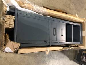 Home Decorators Collection Merryfield 20 in. W x 16 in. D x 65 in. H Gray Freestanding Linen Cabinet Customer Returns See Pictures