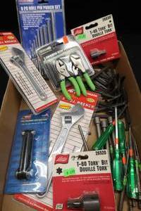 BOX OF MISC NEW TOOLS