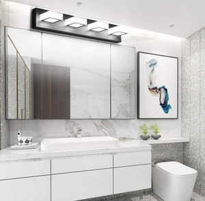lot 131 image: Ralbay LED Black 4 Lights Acrylic Lighting Fixtures Modern Matte Black Bathroom Vanity Lights
