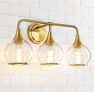 lot 146 image: Gold Bathroom Vanity Light 3-Lights Bathroom Light Fixtures Over Mirror with Clear Glass Shade 22.4 inch Wall Sconce Lighting Bath(Exclude E26 Bulb)