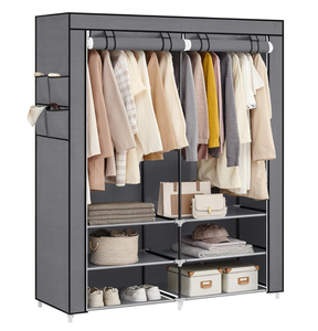 lot 350 image: SONGMICS Portable Closet Wardrobe with Shoe Rack and Cover, Closet Storage Organizer, 50 x 17.7 x 69.3 Inches, Spacious for Bedroom, Gray