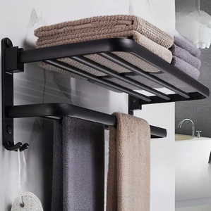 lot 594 image: 1pc Wall Mounted Bathroom Towel Rack With Towel Bar And Hooks