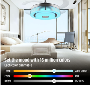lot 32 image: 42 Inch Modern Retractable Ceiling Fan with Lights and Bluetooth Speaker