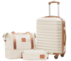 lot 45 image: Coolife Suitcase Set 3 Piece Carry On Hardside Luggage with TSA Lock Spinner Wheels (White, S(20in))