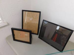 Picture Frames, Shelf & 3 Piece Ceramic Bears