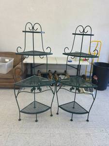 lot 5 image: Pair of Decorative Metal Corner Shelving Units