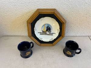 lot 216 image: ND Centennial Framed Plate & Cups