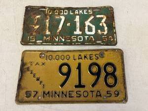 lot 254 image: 1957 MN Tax Exempt License Plate & 1954 MN