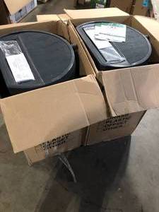 lot 22 image: Lot of 2 RTS Home Accents 50 Gal. Rain Barrel Black Colour with Plastic Spigot    Customer Returns See Pictures