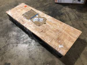 lot 47 image: Husky 6 ft. Adjustable Height Solid Wood Top Workbench in Black for Heavy Duty Welded Steel Garage Storage System Customer Returns See Pictures