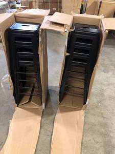 lot 46 image: Lot of  30 Set of 4 Stackable Backless Metal Bar Stools w Footrest for Kitchen Black  Customer Returns See Pictures