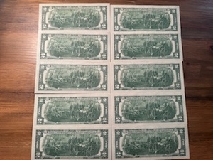Ten Sequential $2 Bills