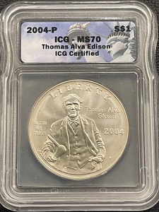 2004-P Thomas Edison Silver Dollar ICG MS70 Only 92,510 Minted