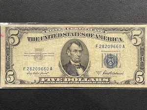 Blue Seal $5 Dollar Silver Certificate