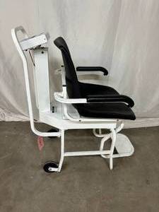 lot 64 image: High Quality Detecto 758C Digital Mobile Patient Weighing Chair Scale With Flip Up Arms For Easy Wheelchair Transfers - 400 lbs. Weight Capacity - Works Good
