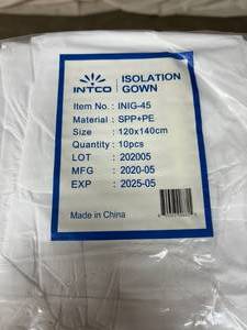 lot 38 image: Lot of 5 Packages (10 Per Package) NEW Intco INIG-45 10-Pack Isolation Gowns - Expiration 525