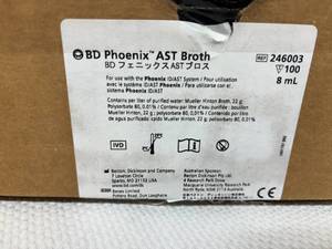 lot 36 image: 1 Case (100 each) NEW BD 246003 8mL Phoenix Ast Broth - Some Vials Are Broken So Not A Full Case - Expired