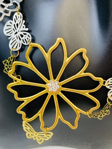 lot 72 image: Statement Large Floral Gold and Silver Necklace