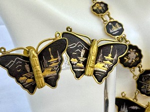 lot 127A image: Vintage Damascene Butterfly Figurine Necklace and Earrings Set by Amita