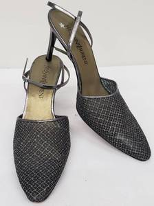 lot 14 image: Vintage (1990s) Yves Saint Laurent Pewter Mesh Ankle Strap Heels - Size 9 12