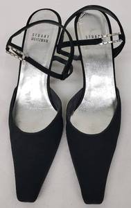 lot 147 image: Stuart Weitzman Black Fabric Slingback Heels wCrystal - Size 9