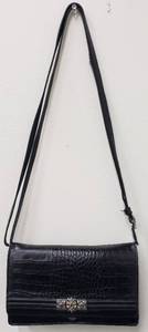 lot 196 image: Brighton Croc Embossed Black Leather Wallet Clutch Organizer with Jeweled Accents
