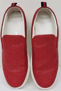 lot 1 image: Gucci Dublin Mens GG Embossed Red Slip on Sneaker - Size 10