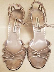 lot 144 image: Manolo Blahnik Silver Strap Heels - Size 9