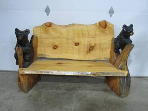 lot 2 image: Handcrafted Bear Cub Bench
