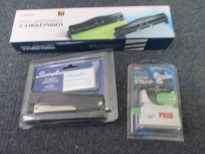 lot 30 image: Stapler, 2-3 Hole Punch, Paid Stamp...
