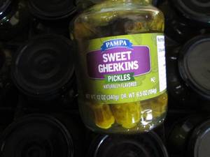 lot 451 image: 12- 12 oz Jars Pampa Sweet Gherkins...