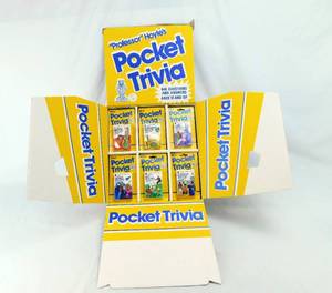 Vintage 1984 Professor Hoyles Pocket Trivia Card Games Display including 36 Game Decks