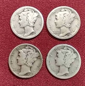 lot 2 image: (4) Mercury Dimes