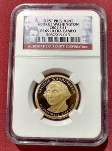 lot 5 image: 2007-S George Washington $1 Coin - NGC PF69 Ultra Cameo