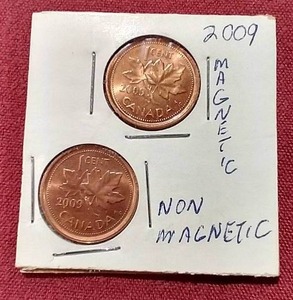 lot 6 image: 2009 Canadian Penny Set - Magnetic & Non-magnetic Types