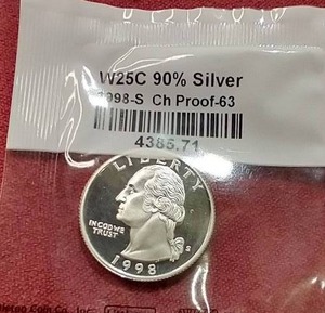 lot 24 image: 1998-S Silver Proof Quarter