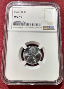 lot 30 image: 1943-D Steel Penny - NGC MS65