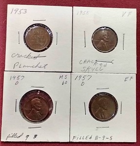 lot 36 image: (4) Die Error Wheat Pennies