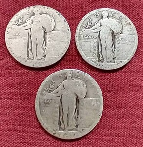 lot 43 image: (3) Standing Liberty Quarters