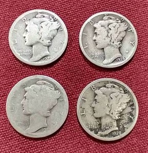 lot 62 image: (4) Mercury Dimes - 1917 & 1920s