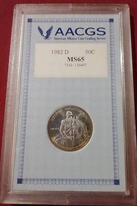 lot 71 image: 1982-D Silver Commemorative Washington Half Dollar - AACGS MS65