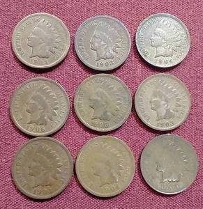 lot 72 image: (9) Indian Head Pennies
