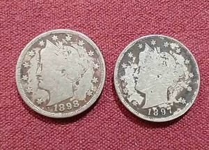 lot 83 image: (2) Pre-1900 Liberty V Nickels