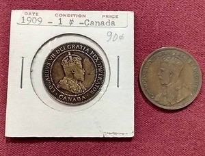 lot 90 image: (2) Early Canadian Pennies - 1909 & 1917