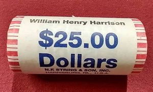 lot 100 image: Uncirculated $25 William Henry Harrison $1 Coin Roll