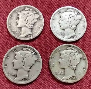 lot 104 image: (4) Mercury Dimes - 1919-D & (3) 1920s