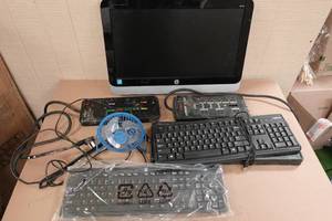 lot 244 image: Assorted Computer Gear - HP All In One, Keyboards, Surge Protectors