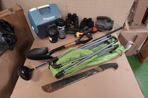 lot 247 image: Assorted Camping and Sporting - Golf Driver, Chair, Flashlights