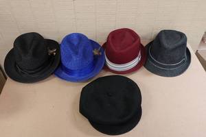 lot 268 image: 5 Mens Fashion Hats -Mostly LXL - Levis, Kangol