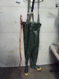 Diamond Willow walking stick and size 13 waders